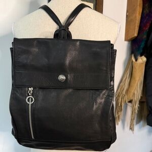 RARE Vintage LISA JENKS Black Leather & Silver Hardware Backpack